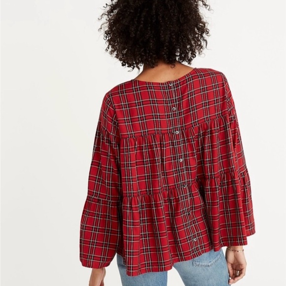 Madewell Red Plaid Swing Top - Picture 2 of 6